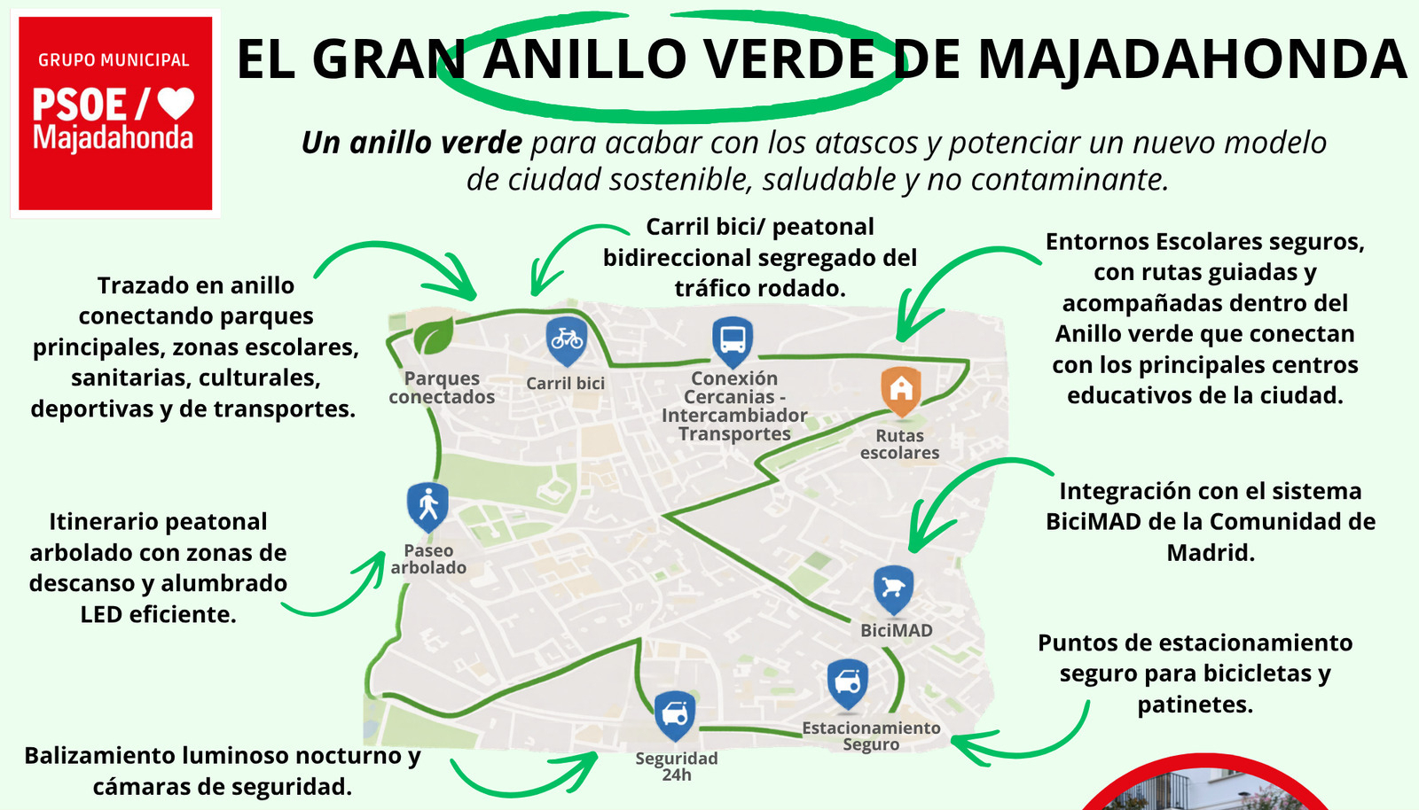 El PSOE propone un “gran anillo verde” y llevar BiciMAD a Majadahonda para reducir tráfico y emisiones